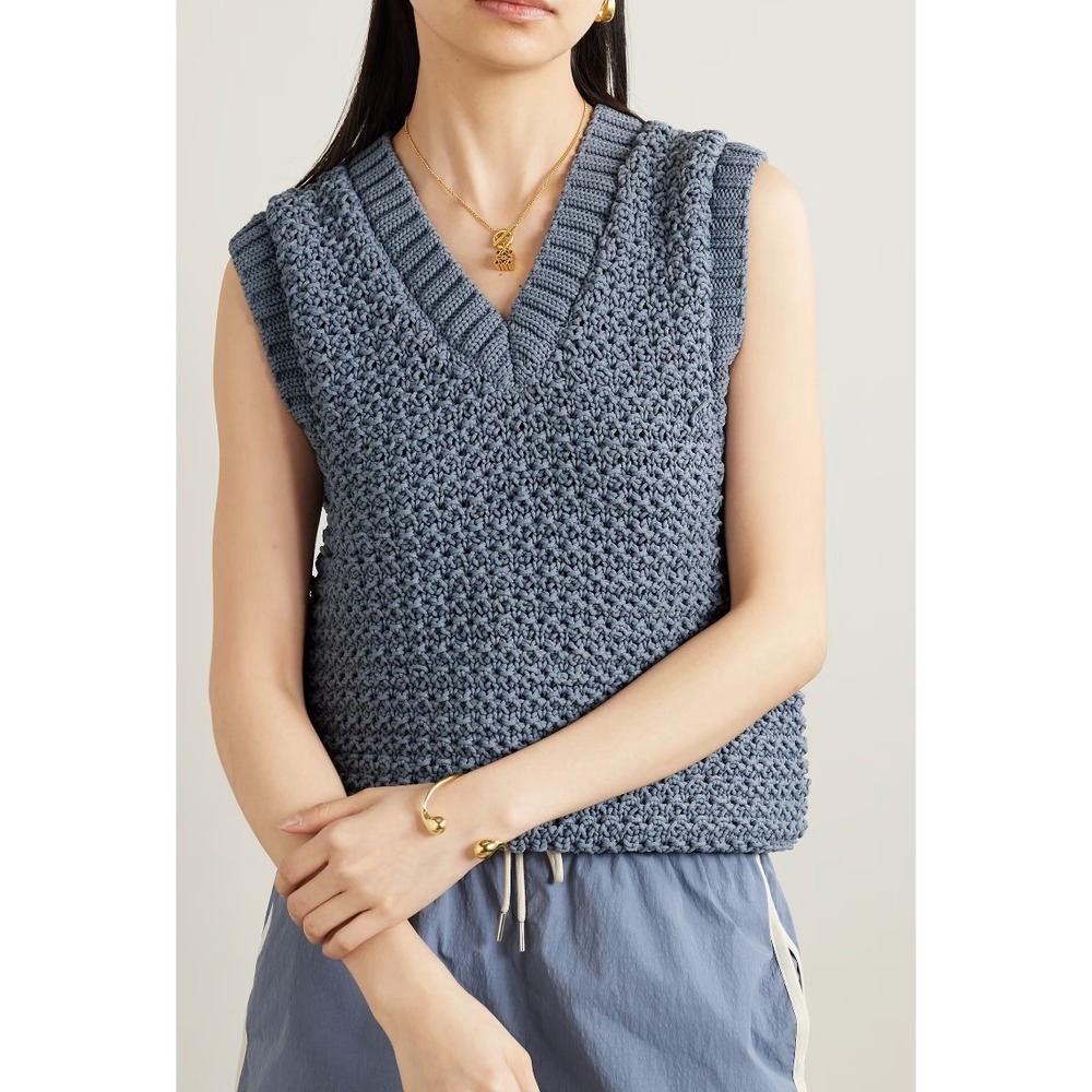 Varley Adie recycled crocheted knit vest Stone Blue Size Medium